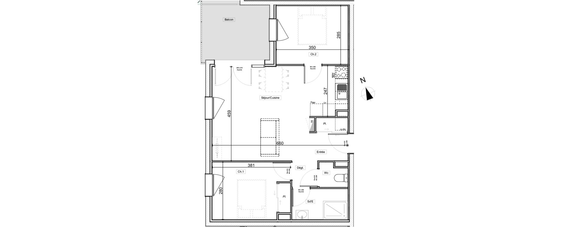Appartement T3 de 57,47 m2 au Teich Centre