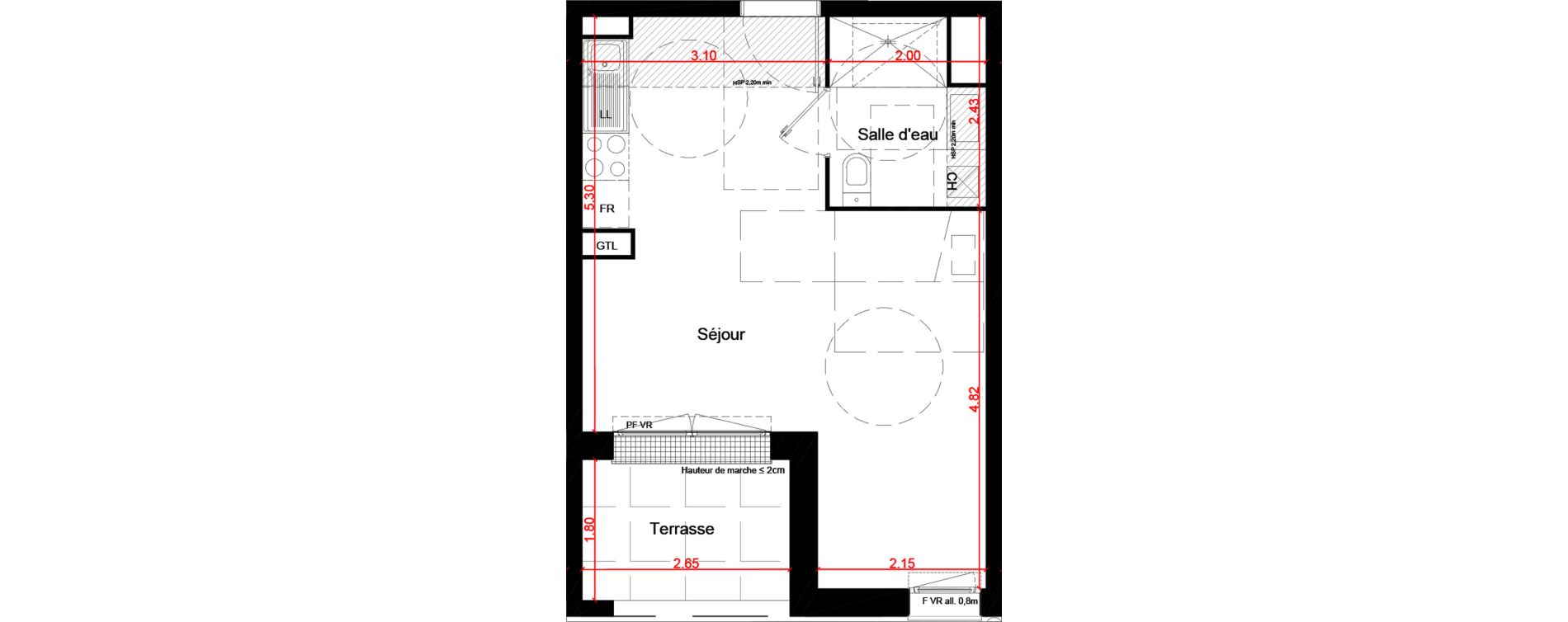 Appartement T1 de 30,45 m2 au Teich Centre