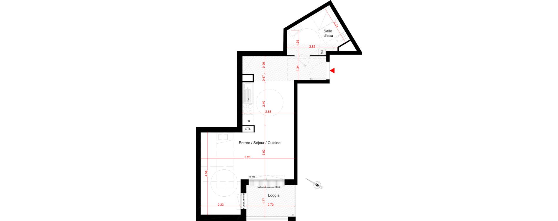 Appartement T1 bis de 38,60 m2 au Teich Centre