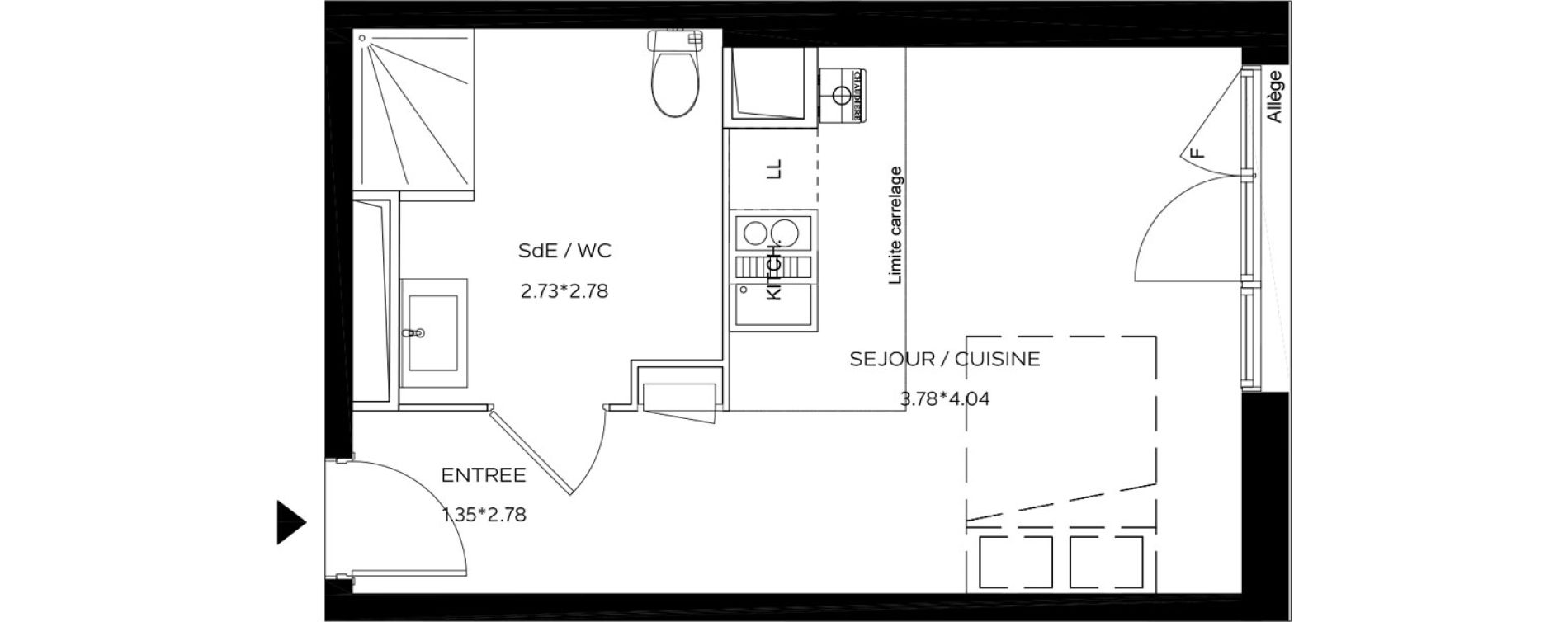 Appartement T1 de 25,41 m2 au Teich Centre