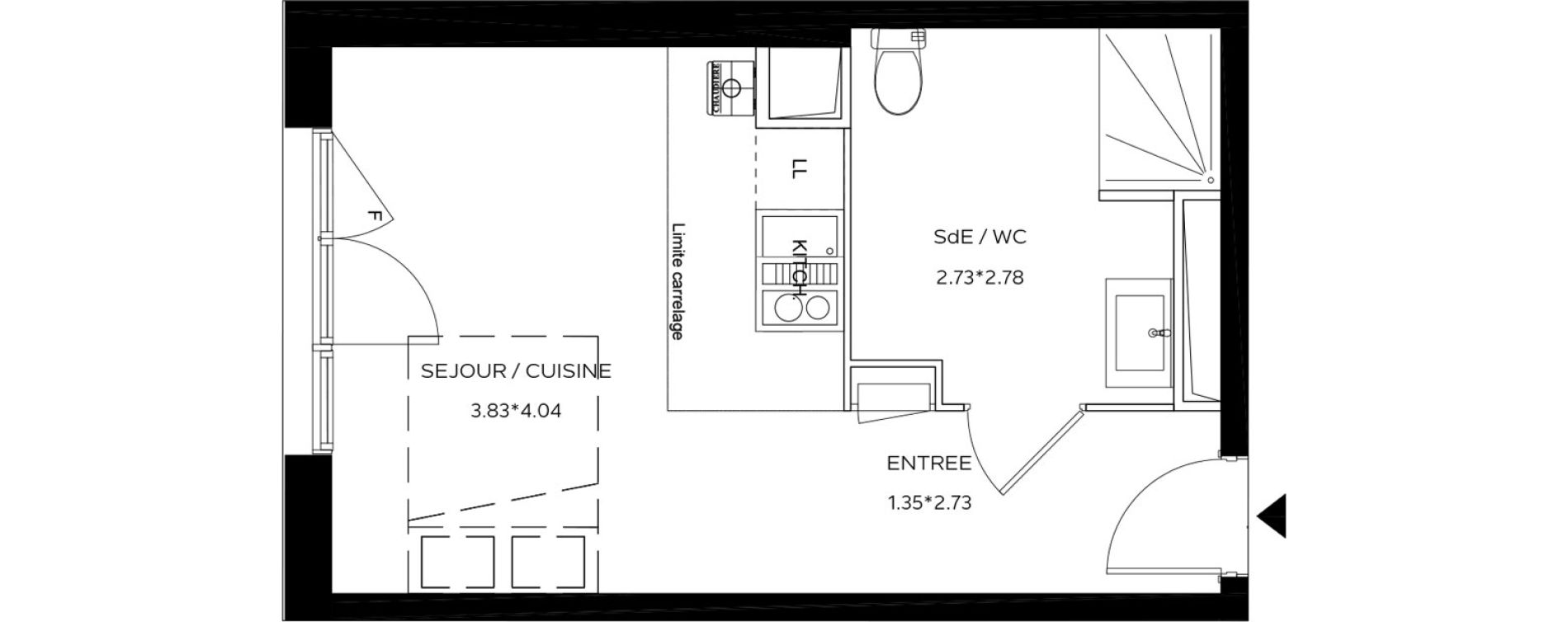 Appartement T1 de 25,40 m2 au Teich Centre