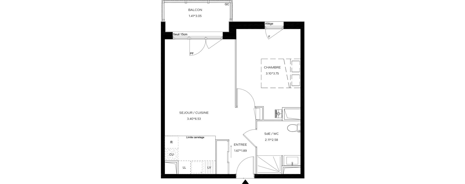 Appartement T2 de 42,15 m2 au Teich Centre