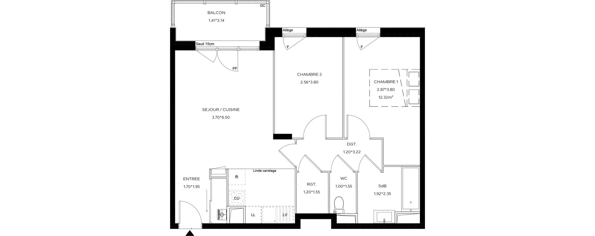 Appartement T3 de 59,65 m2 au Teich Centre