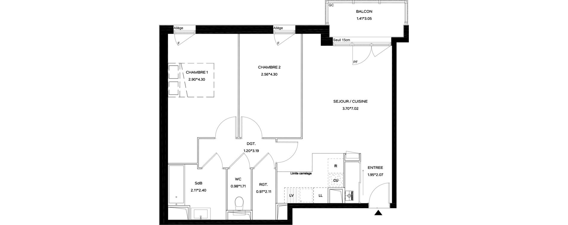 Appartement T3 de 63,66 m2 au Teich Centre