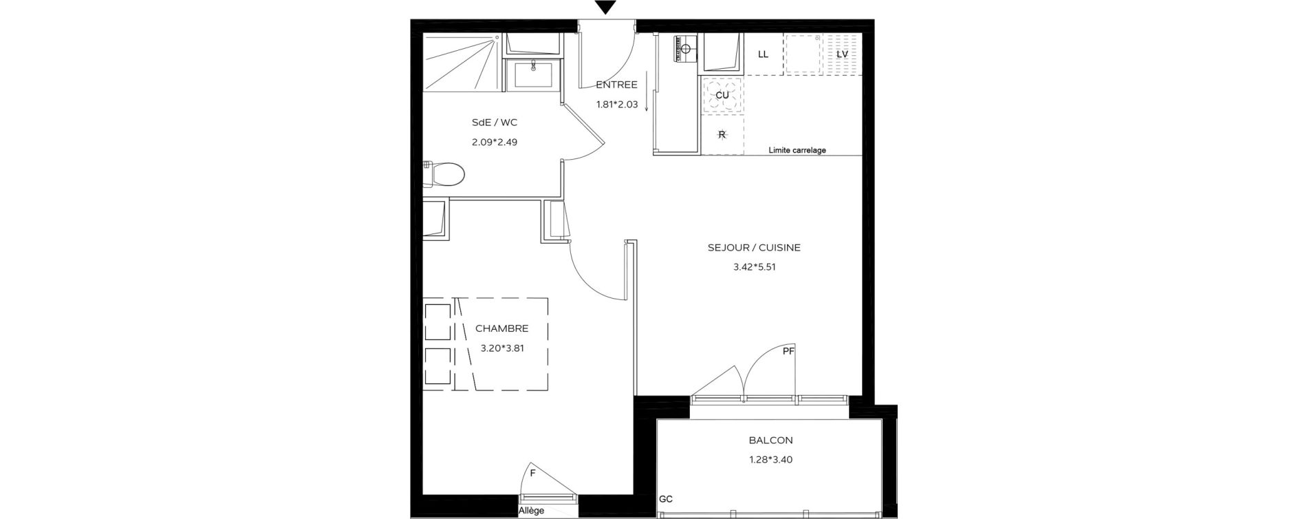 Appartement T2 de 39,71 m2 au Teich Centre