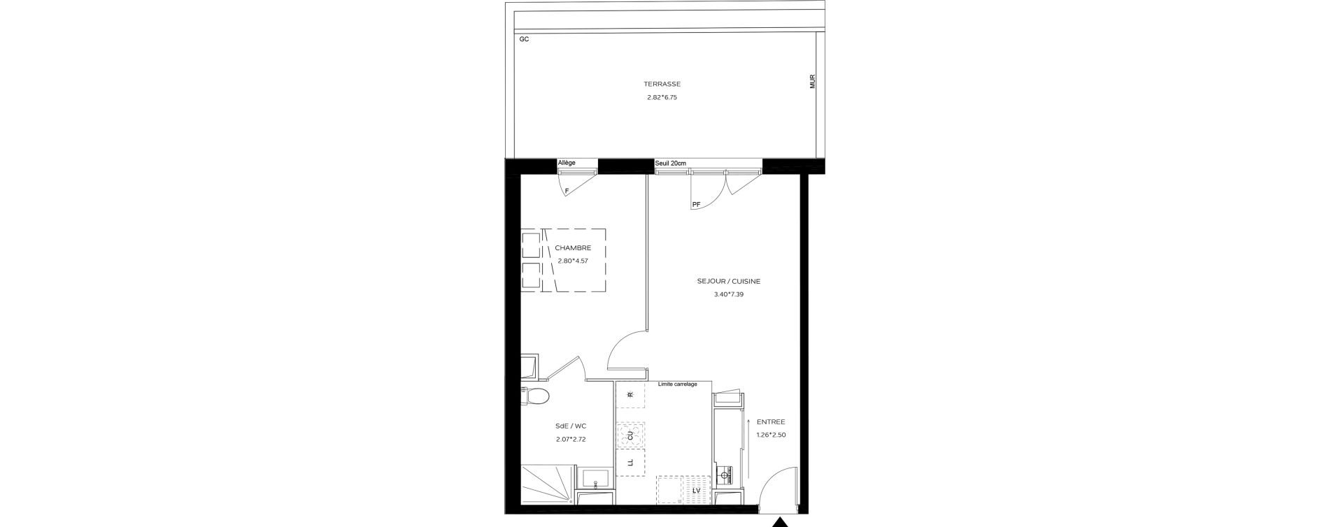 Appartement T2 de 44,51 m2 au Teich Centre