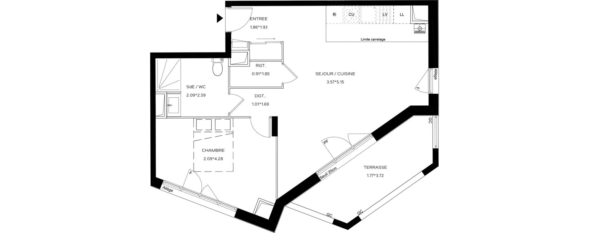 Appartement T2 de 49,15 m2 au Teich Centre