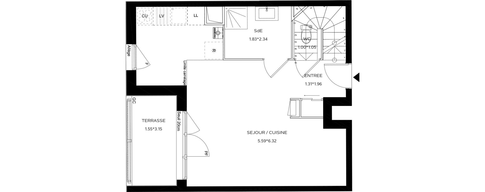 Appartement T3 de 69,50 m2 au Teich Centre