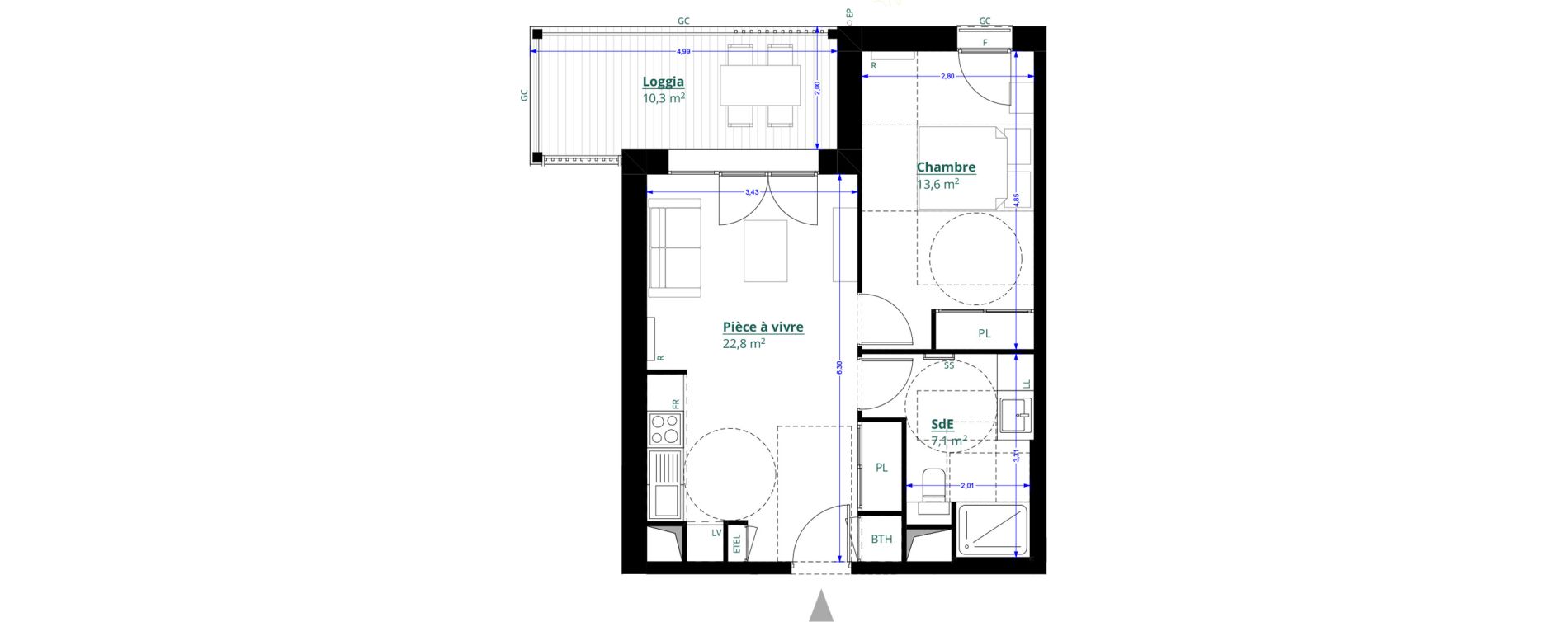 Appartement T2 de 43,50 m2 &agrave; L&eacute;ognan Centre