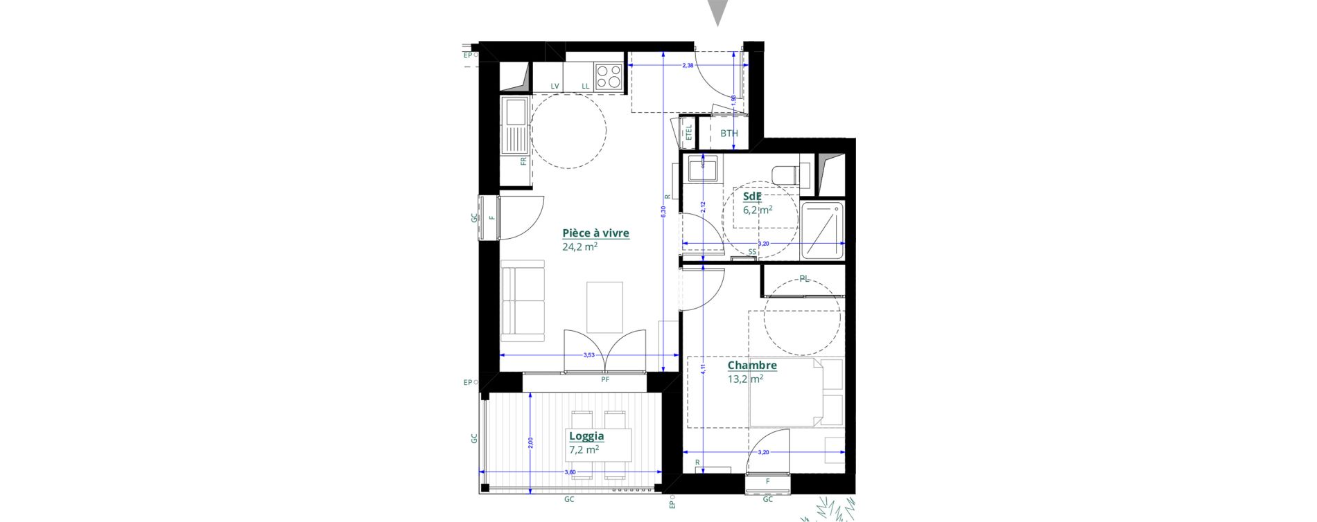 Appartement T2 de 43,60 m2 &agrave; L&eacute;ognan Centre