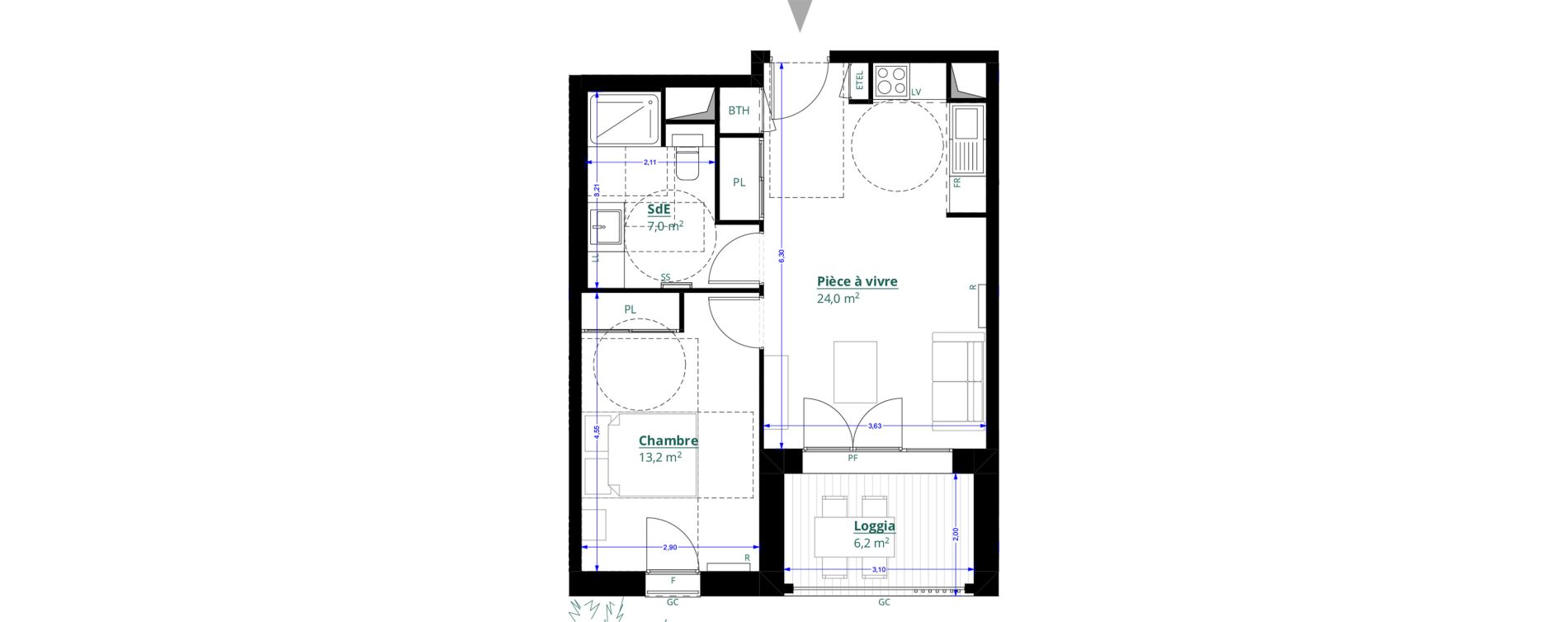 Appartement T2 de 44,20 m2 &agrave; L&eacute;ognan Centre