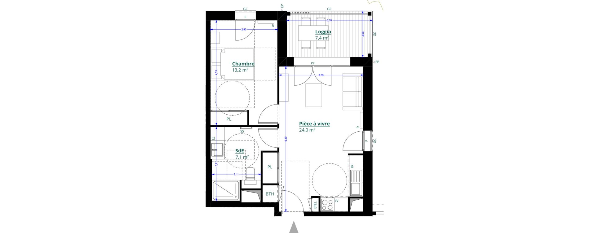 Appartement T2 de 44,30 m2 &agrave; L&eacute;ognan Centre