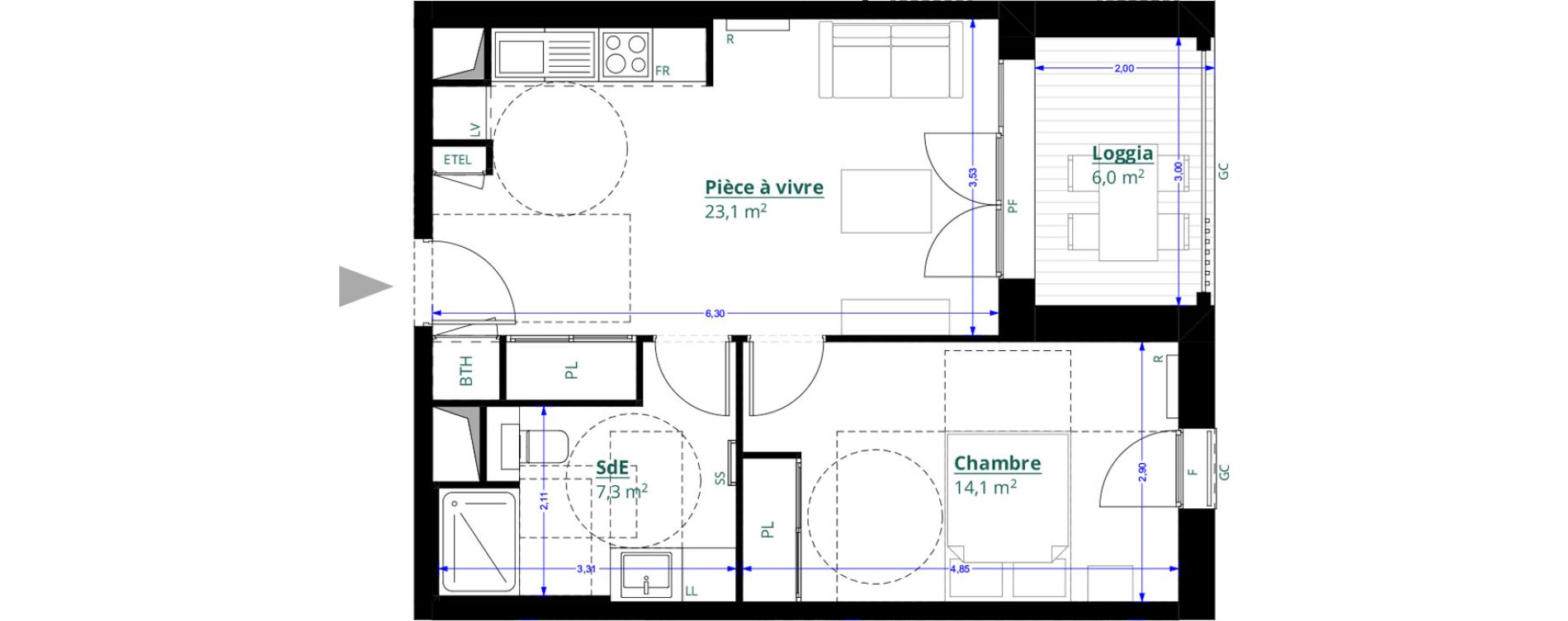 Appartement T2 de 44,50 m2 &agrave; L&eacute;ognan Centre