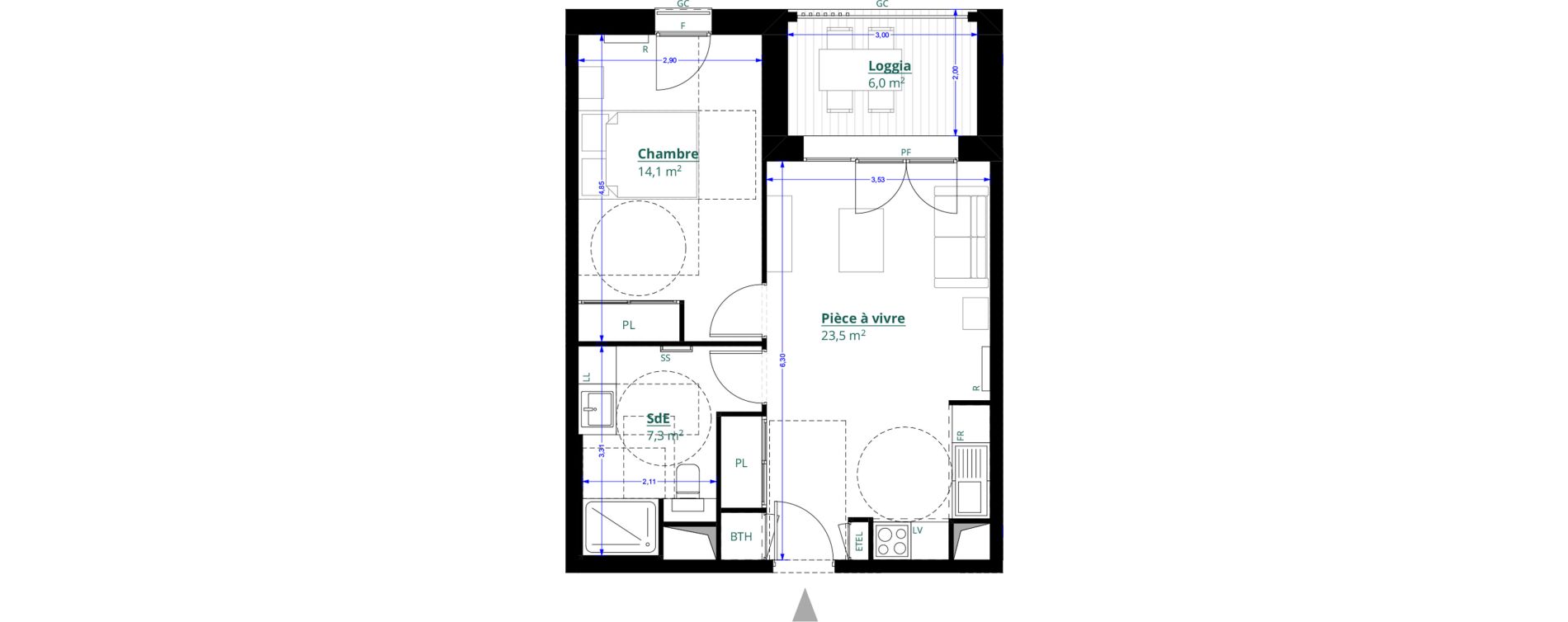 Appartement T2 de 44,90 m2 &agrave; L&eacute;ognan Centre