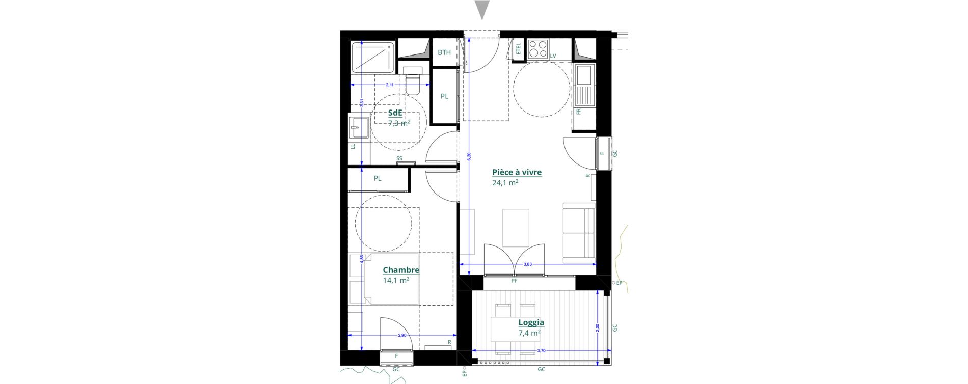 Appartement T2 de 45,50 m2 &agrave; L&eacute;ognan Centre