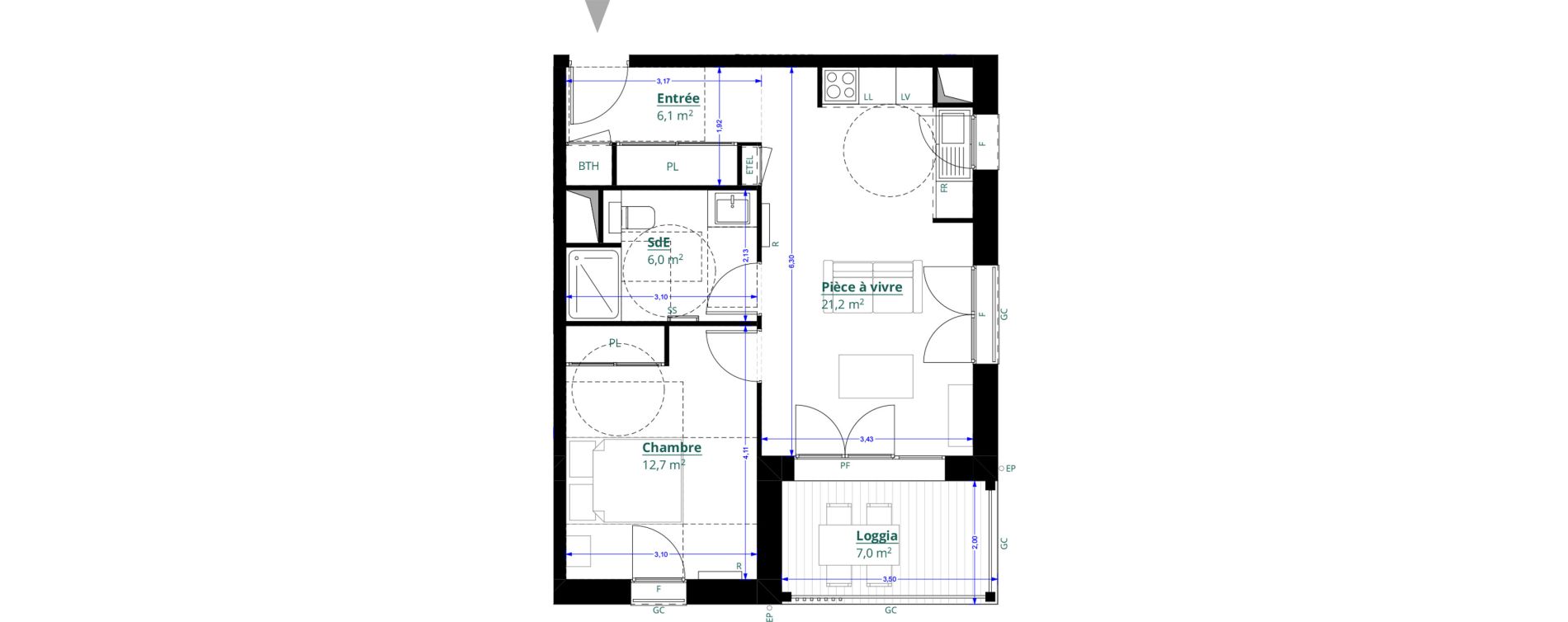 Appartement T2 de 46,00 m2 &agrave; L&eacute;ognan Centre