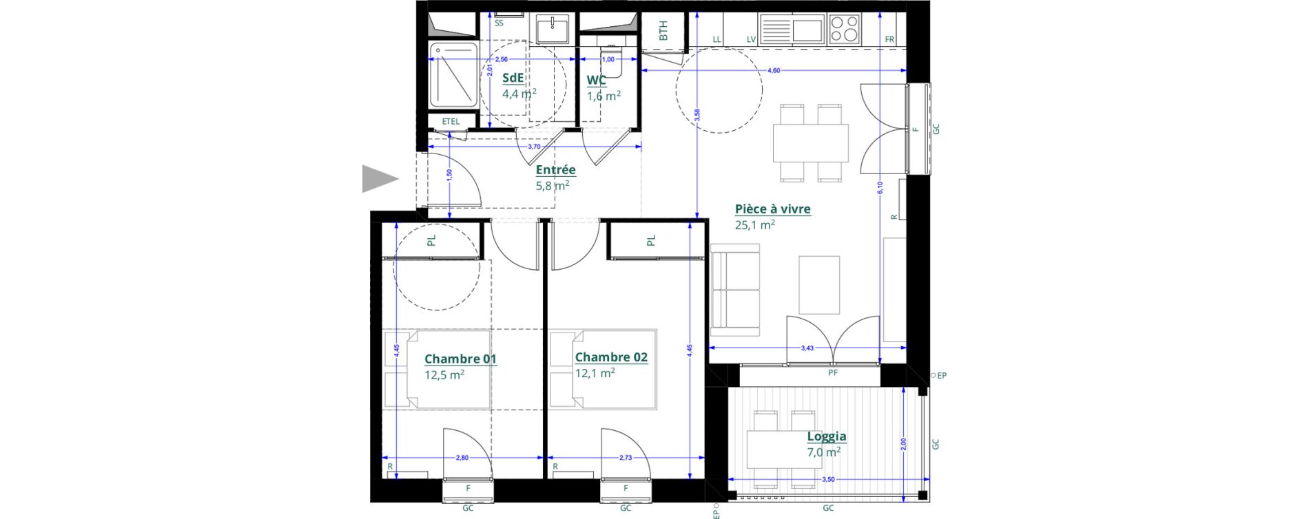 Appartement T3 de 61,50 m2 &agrave; L&eacute;ognan Centre