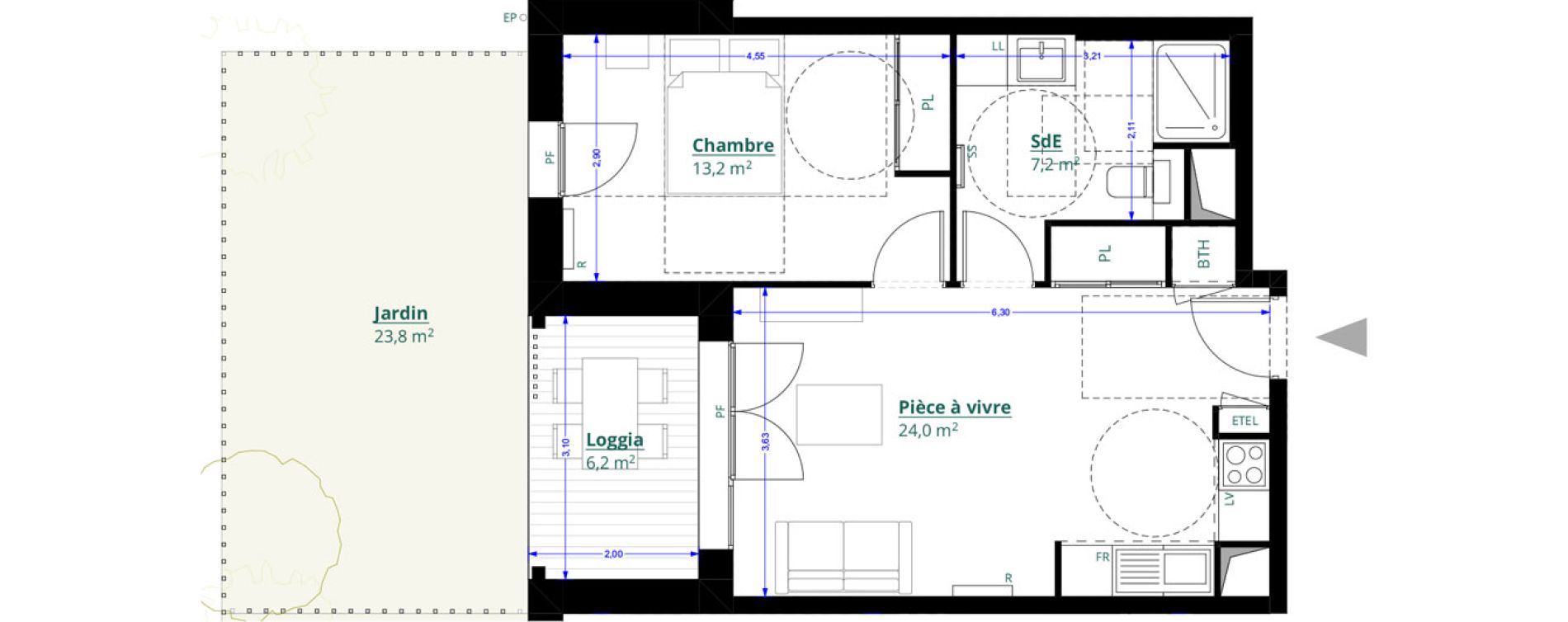 Appartement T2 de 44,40 m2 &agrave; L&eacute;ognan Centre