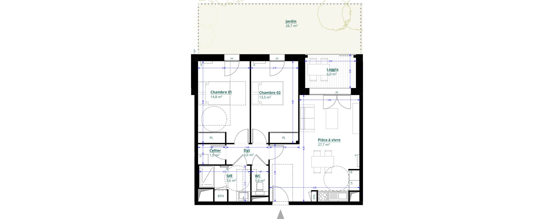Appartement T3 de 68,30 m2 &agrave; L&eacute;ognan Centre
