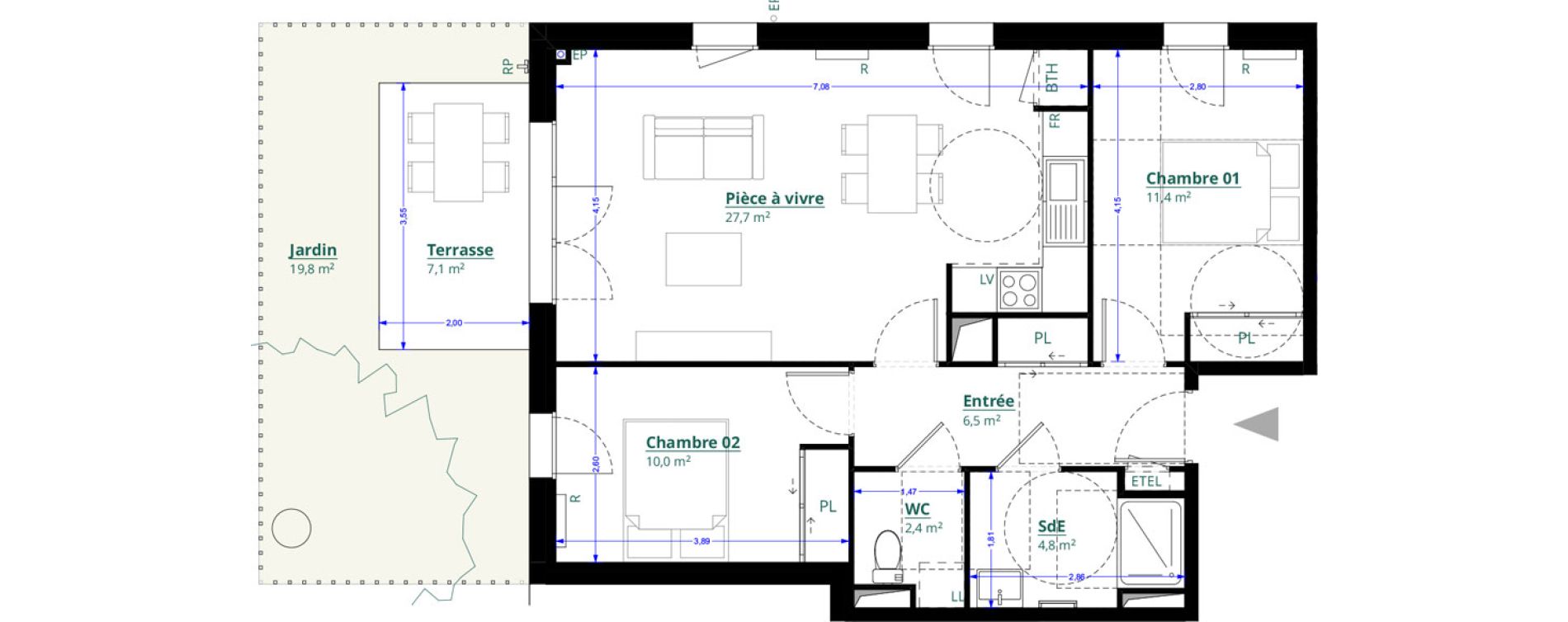 Appartement T3 de 62,80 m2 &agrave; L&eacute;ognan Centre