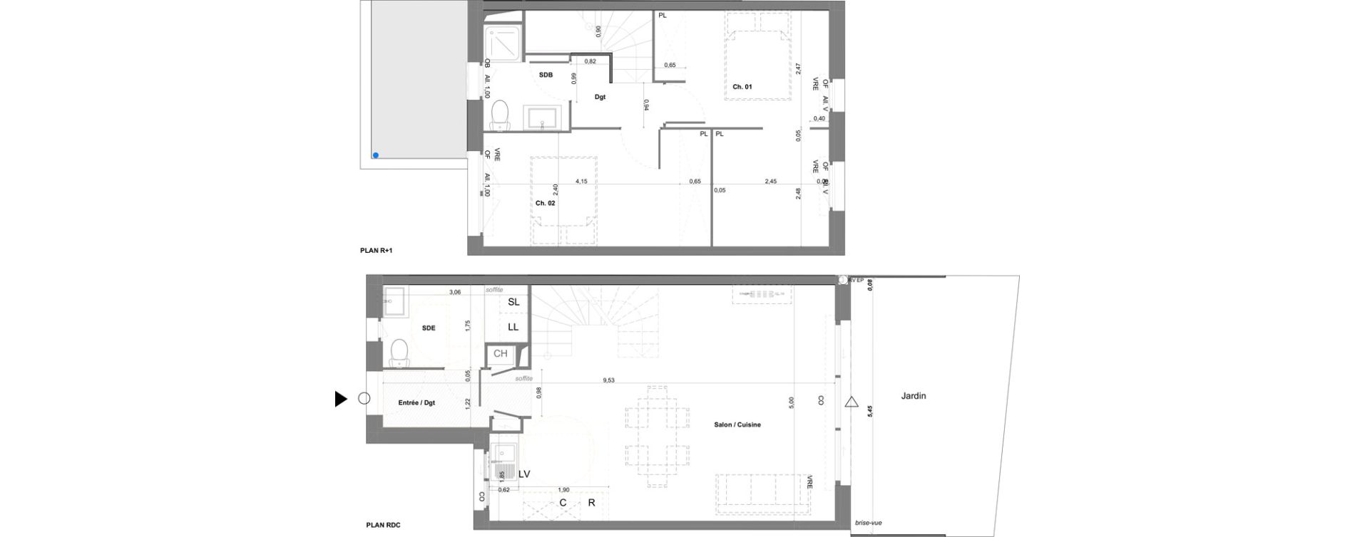 Maison T3 de 72,80 m2 &agrave; L&eacute;ognan Centre