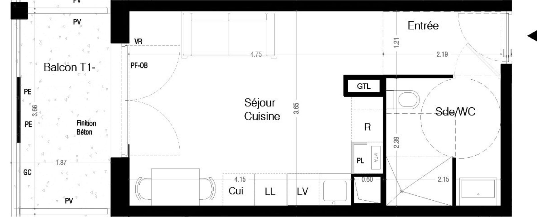 Appartement T1 de 24,30 m2 &agrave; Lormont La ramade