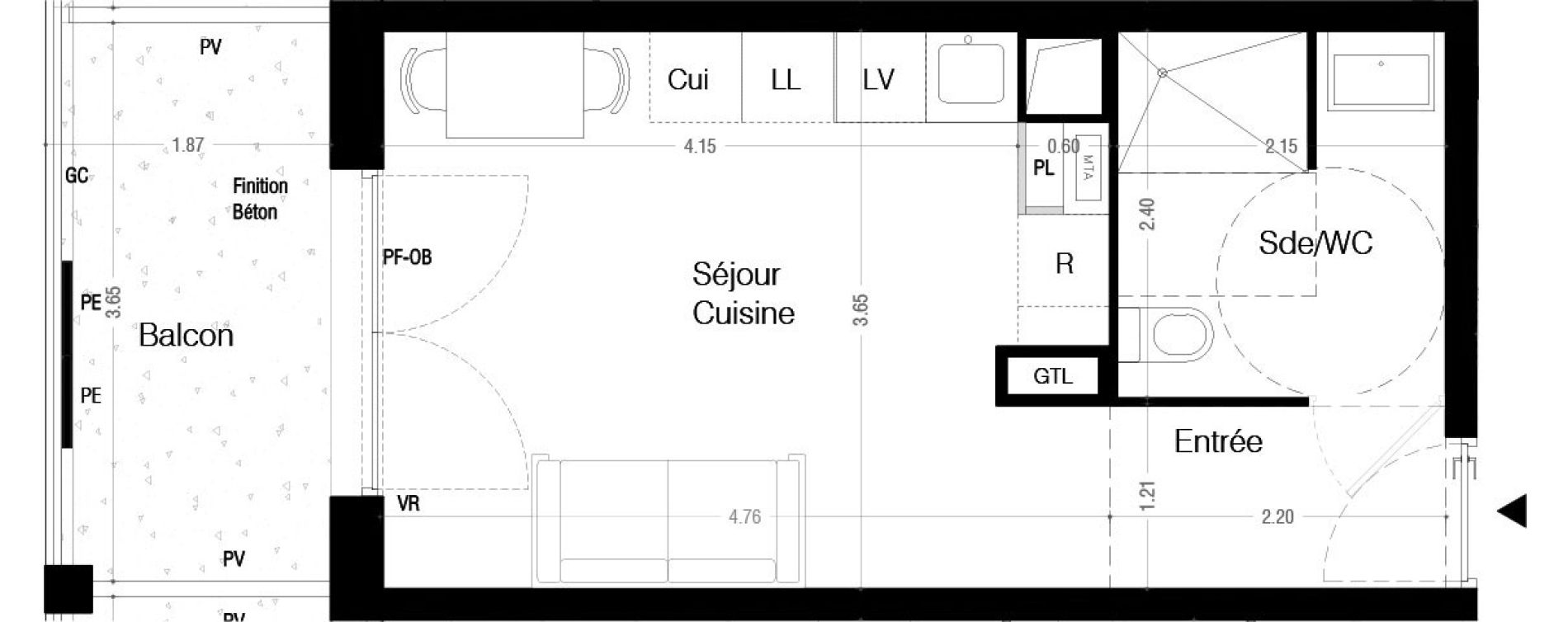 Appartement T1 de 24,30 m2 &agrave; Lormont La ramade