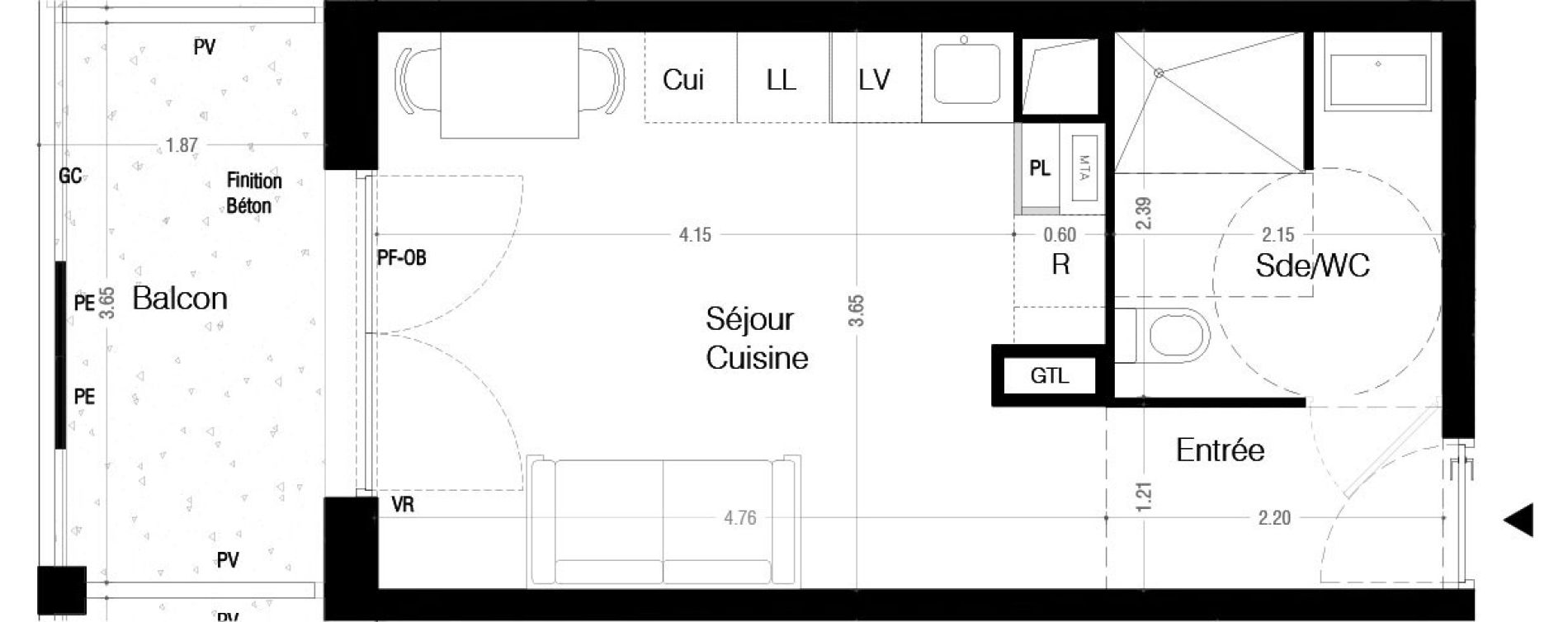 Appartement T1 de 24,30 m2 &agrave; Lormont La ramade