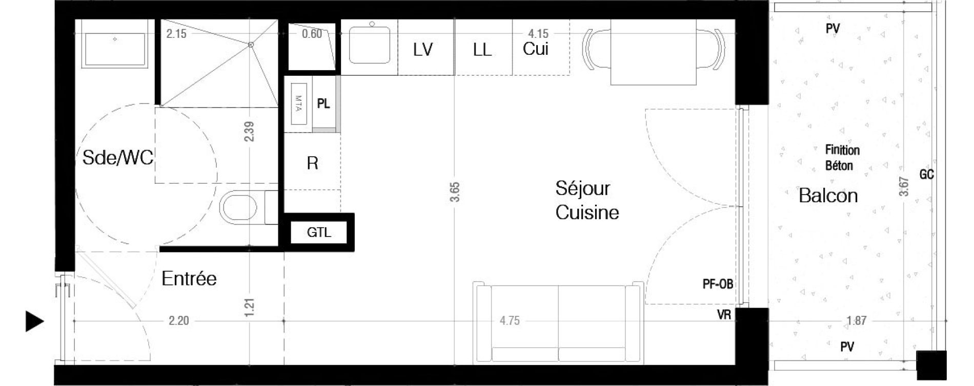 Appartement T1 de 24,30 m2 &agrave; Lormont La ramade