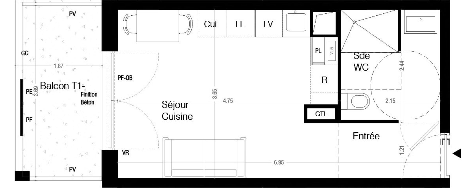 Appartement T1 de 24,50 m2 &agrave; Lormont La ramade