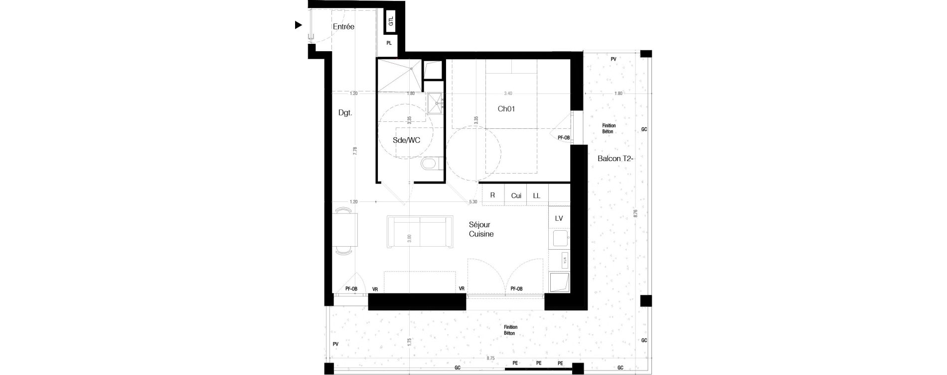 Appartement T2 de 42,80 m2 &agrave; Lormont La ramade