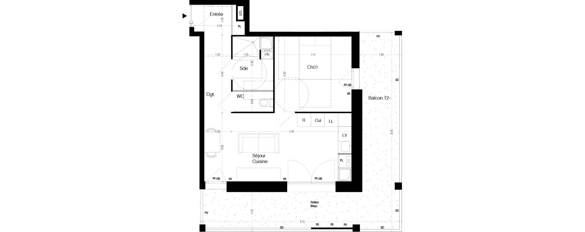 Appartement T2 de 42,80 m2 &agrave; Lormont La ramade