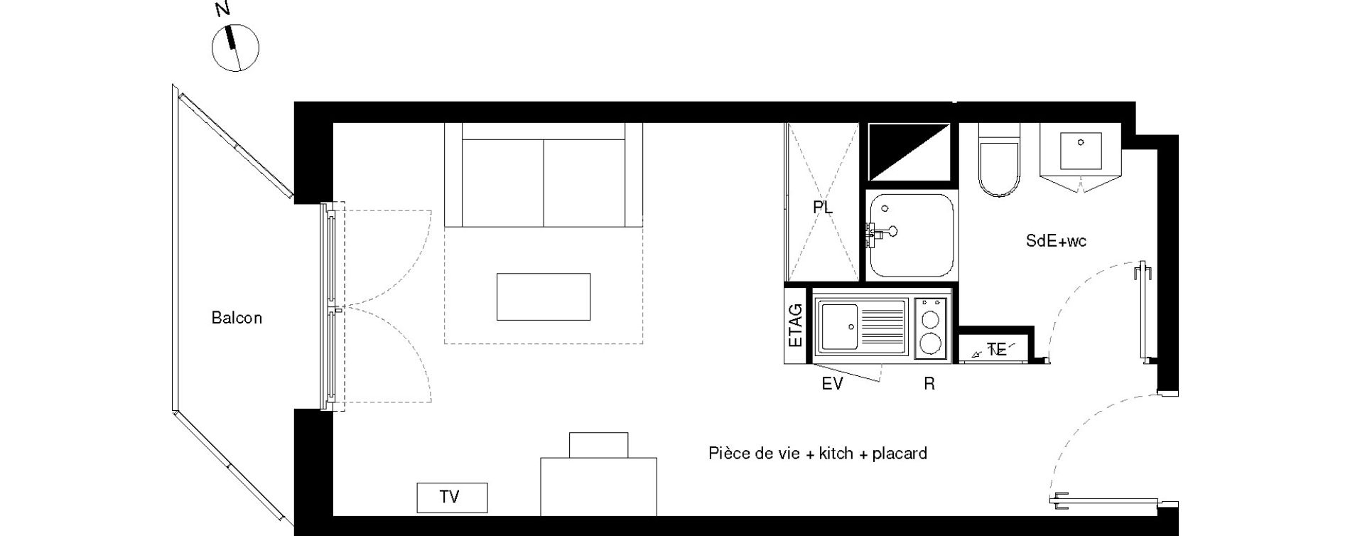 Appartement T1 de 23,09 m2 &agrave; Lormont La ramade