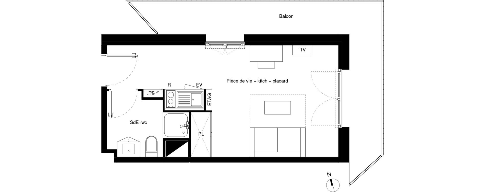 Appartement T1 de 23,38 m2 &agrave; Lormont La ramade