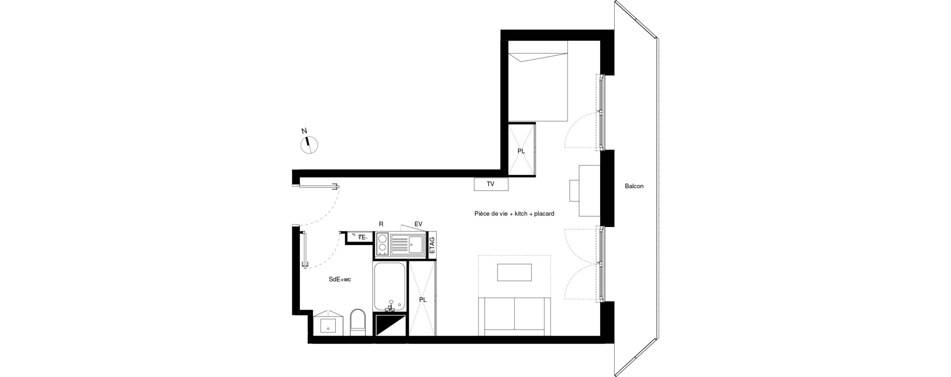 Appartement T1 de 32,74 m2 &agrave; Lormont La ramade