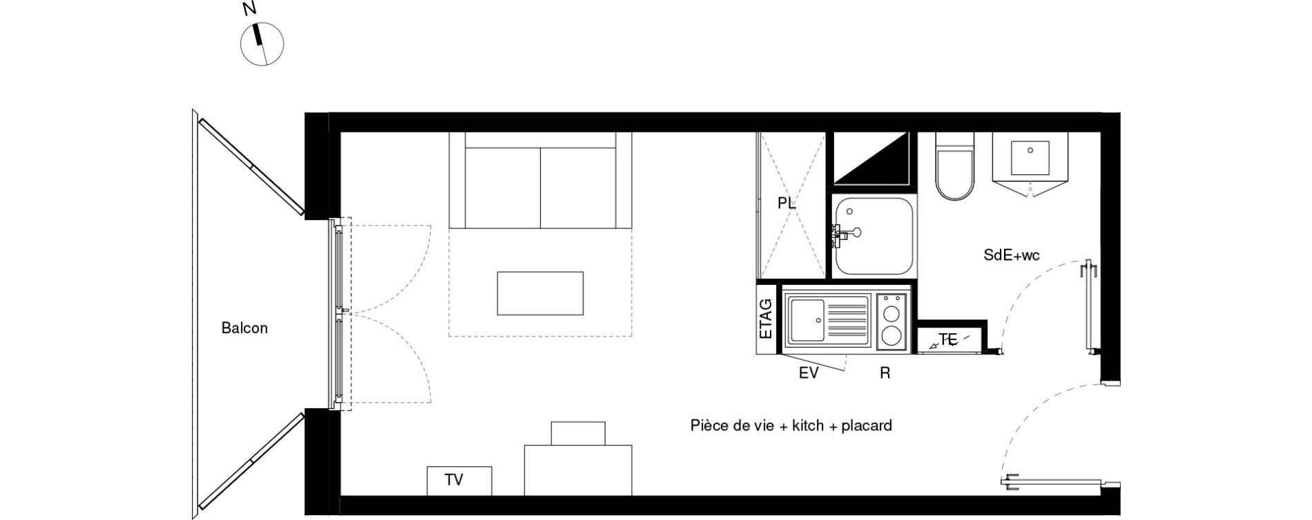 Appartement T1 de 23,25 m2 &agrave; Lormont La ramade