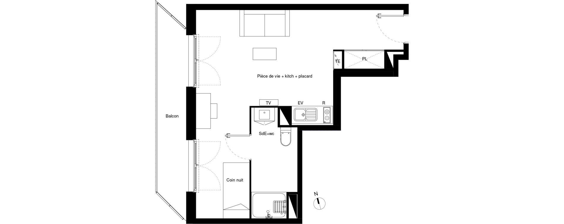 Appartement T1 de 32,77 m2 &agrave; Lormont La ramade