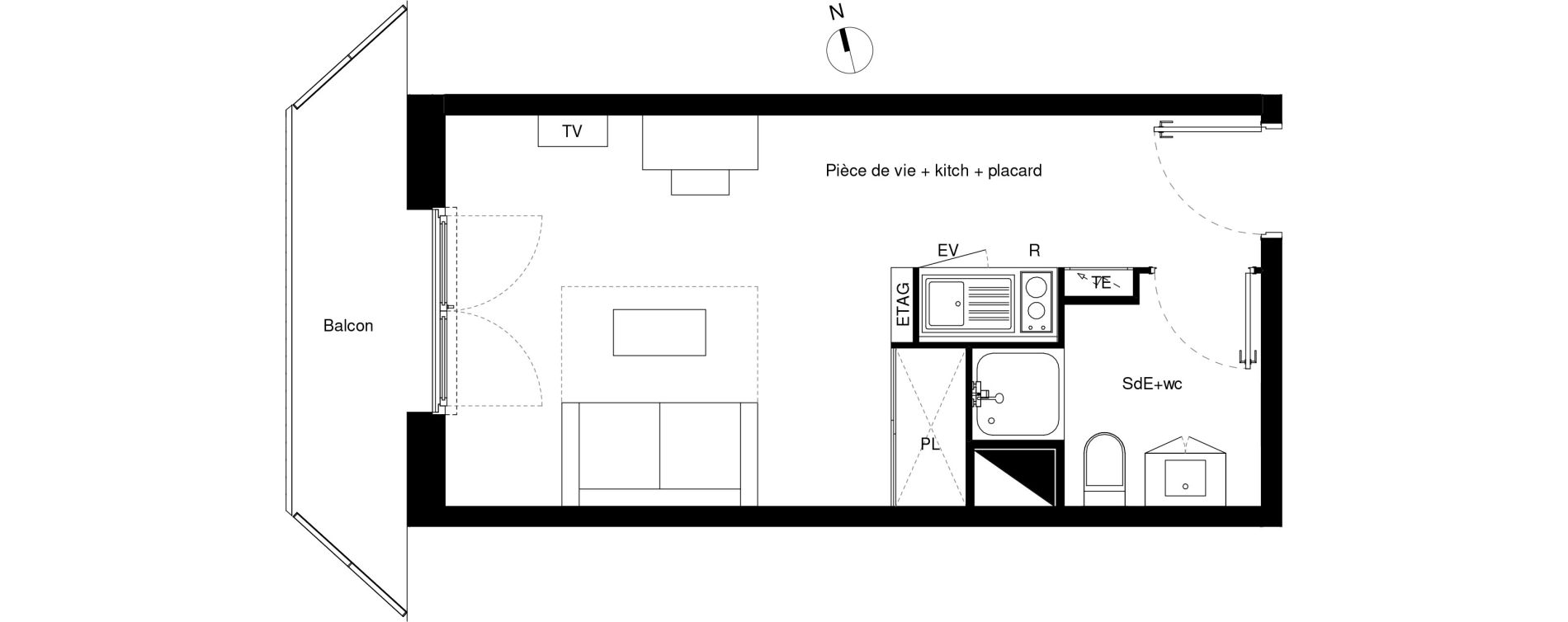 Appartement T1 de 23,25 m2 &agrave; Lormont La ramade