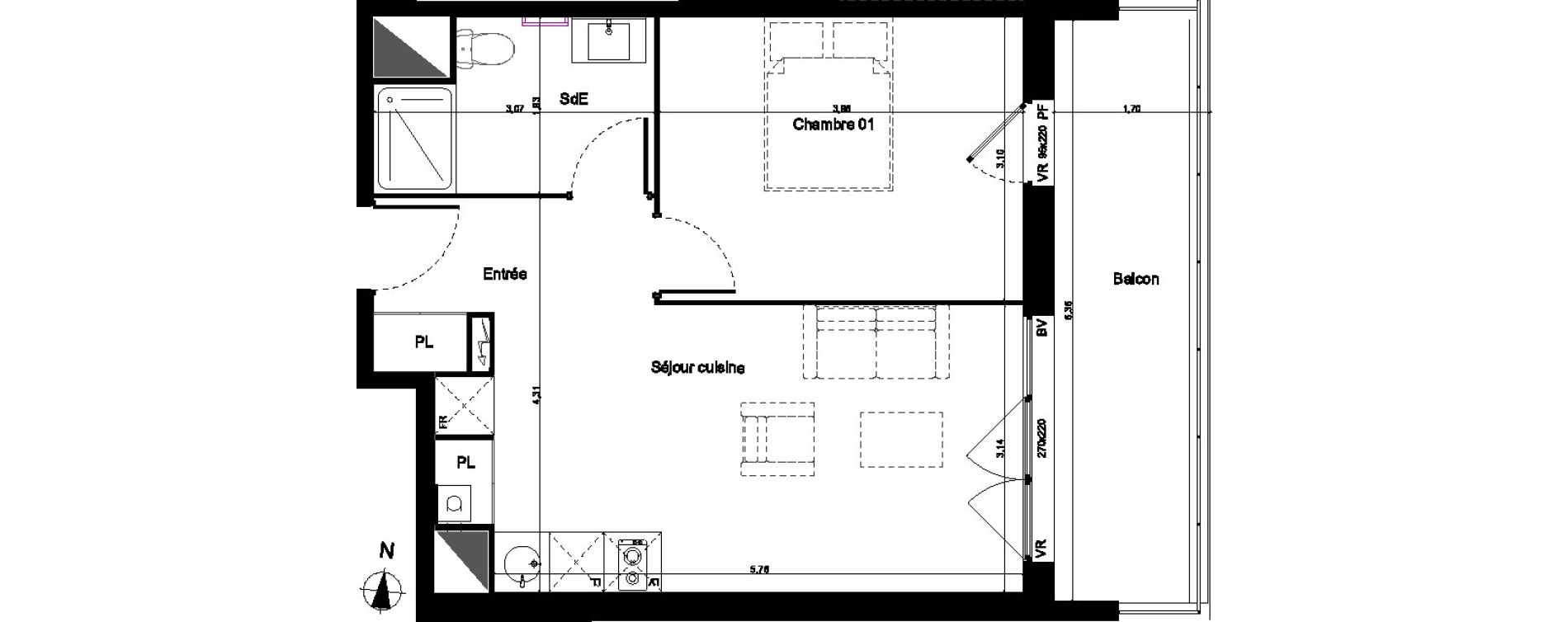 Appartement T2 de 41,15 m2 &agrave; Lormont Centre