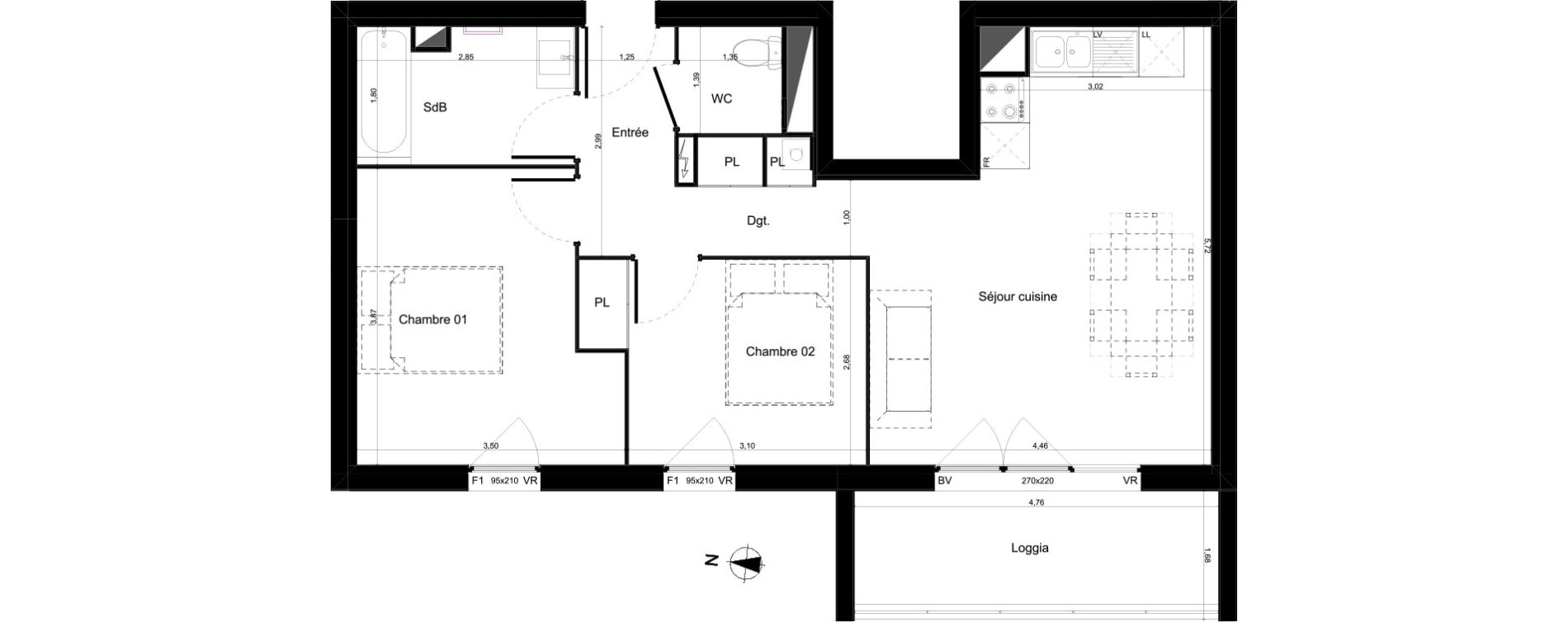 Appartement T3 de 57,15 m2 &agrave; Lormont Centre