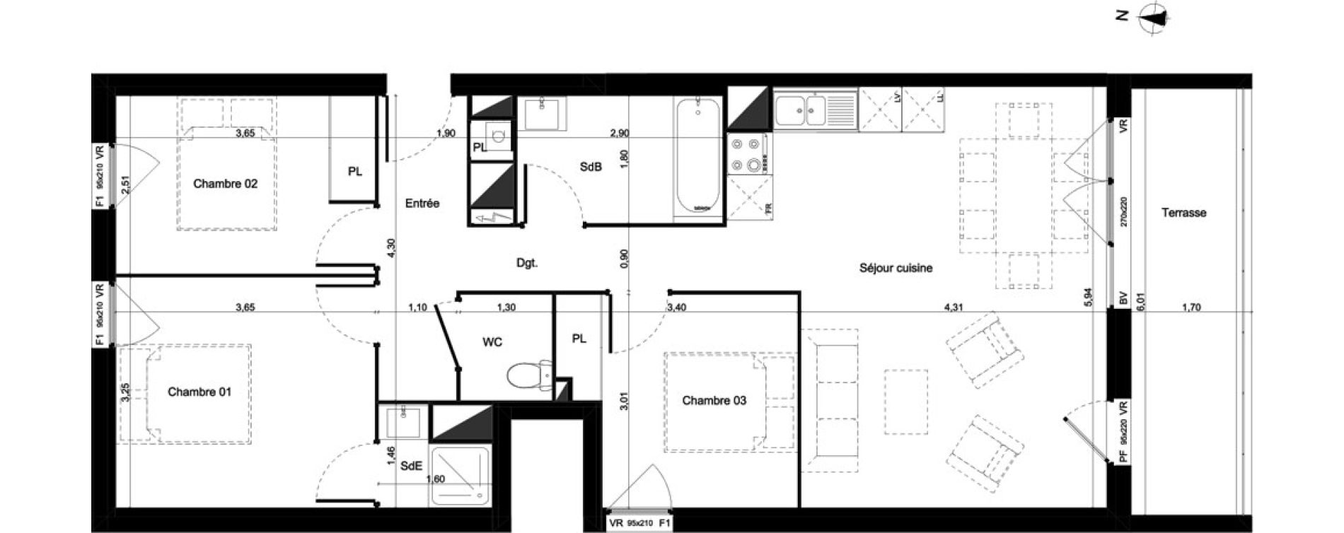Appartement T4 de 76,60 m2 &agrave; Lormont Centre