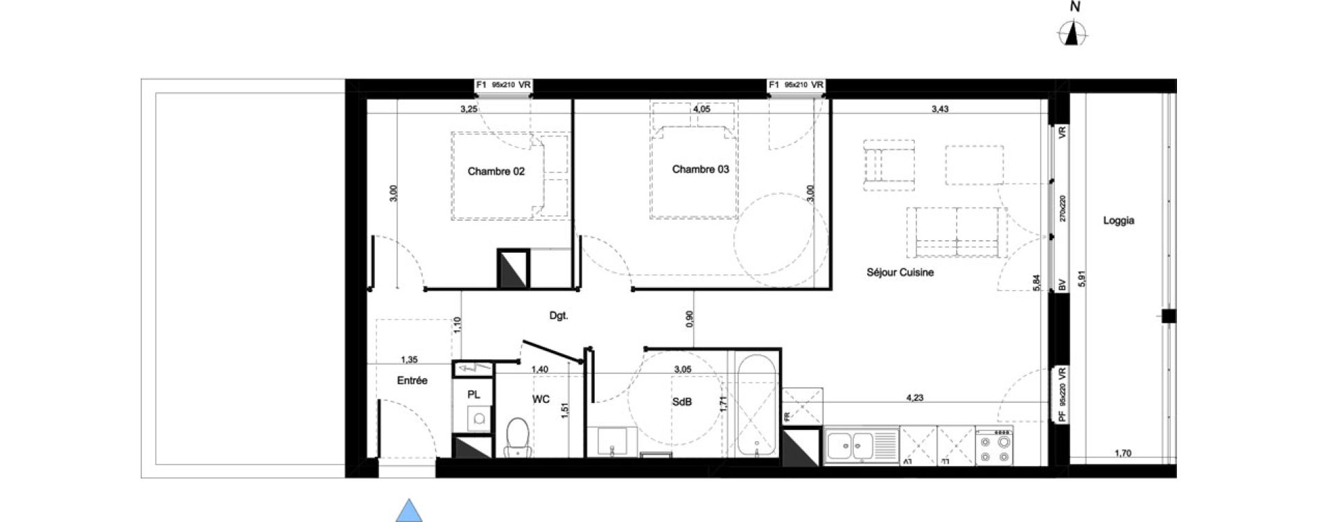 Appartement T3 de 60,90 m2 &agrave; Lormont Centre