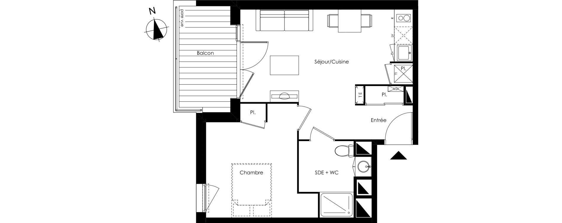 Appartement T2 de 41,73 m2 &agrave; Lormont La ramade