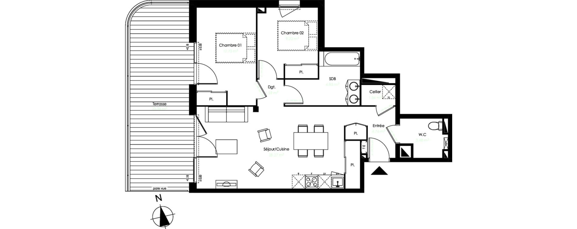Appartement T3 de 68,46 m2 &agrave; Lormont La ramade