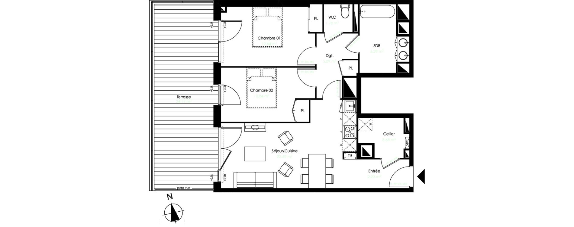 Appartement T3 de 65,23 m2 &agrave; Lormont La ramade