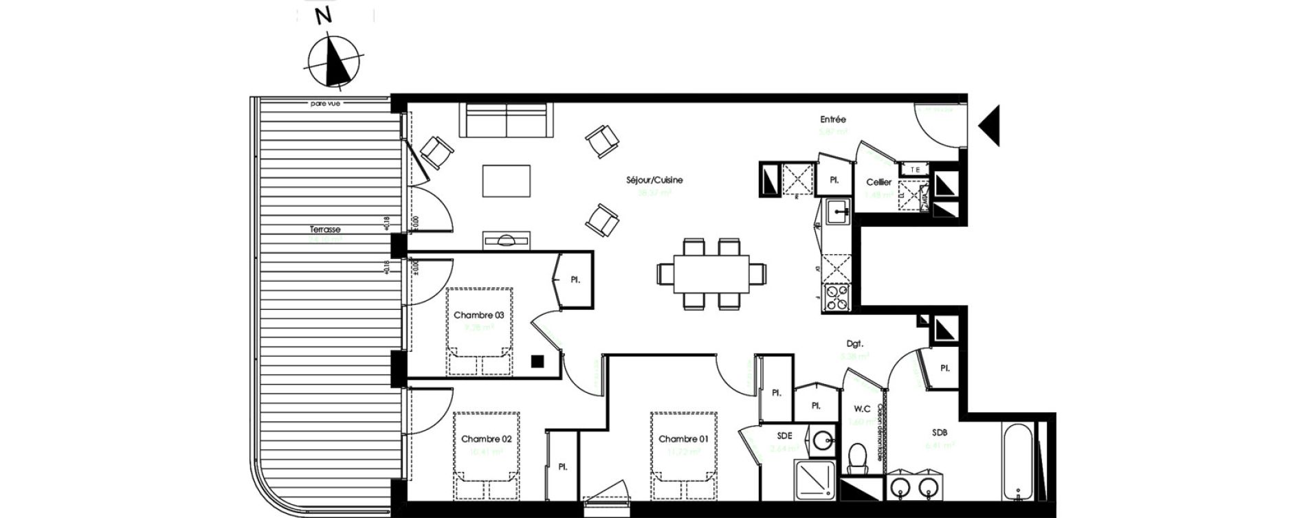 Appartement T4 de 93,16 m2 &agrave; Lormont La ramade