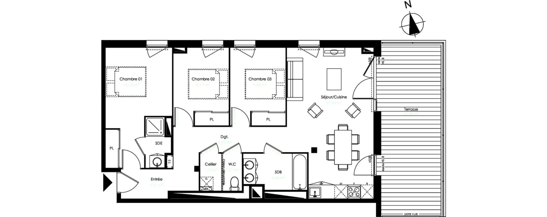 Appartement T4 de 81,38 m2 &agrave; Lormont La ramade