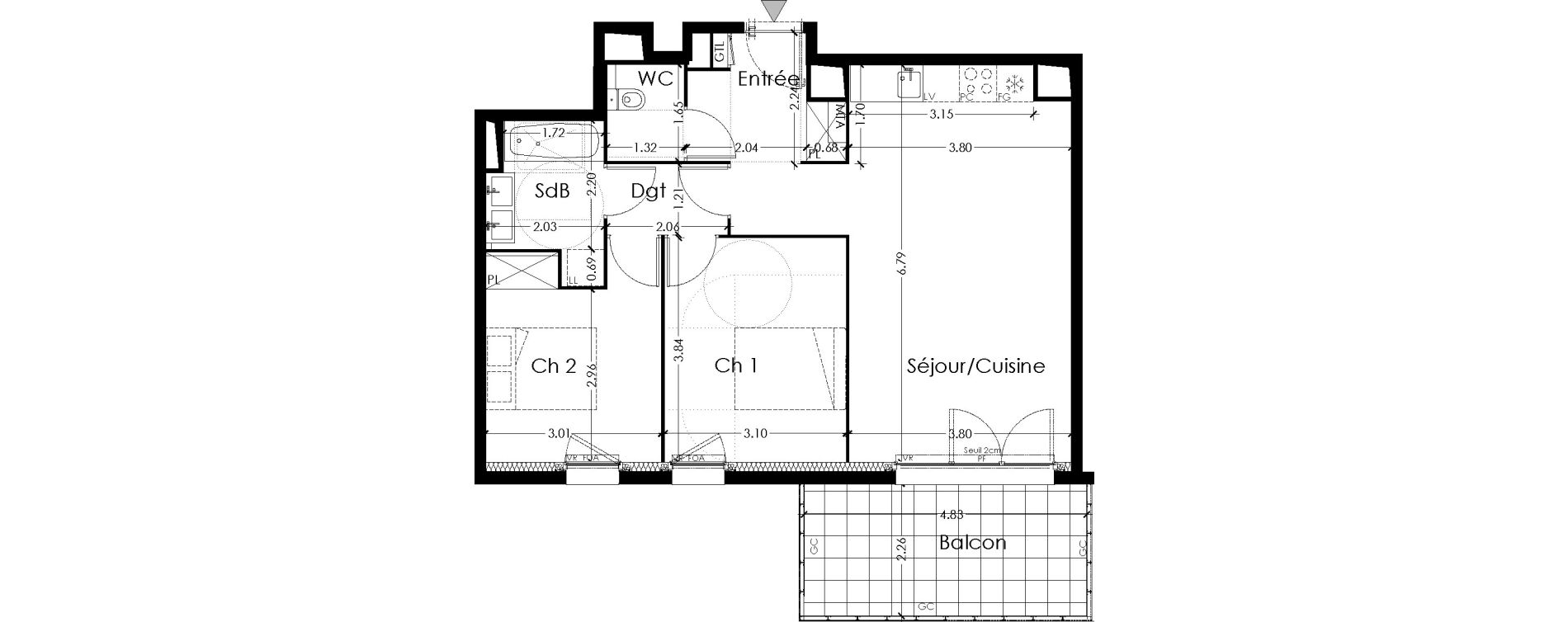 Appartement T3 de 64,24 m2 &agrave; Lormont Centre