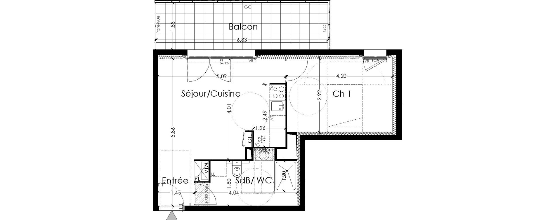 Appartement T2 de 41,99 m2 &agrave; Lormont Centre