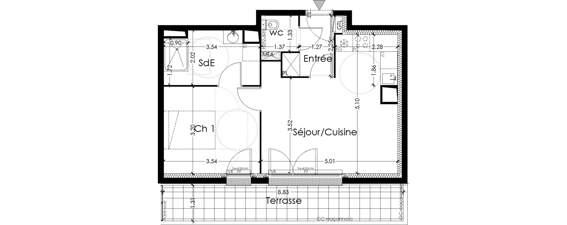 Appartement T2 de 44,60 m2 &agrave; Lormont Centre